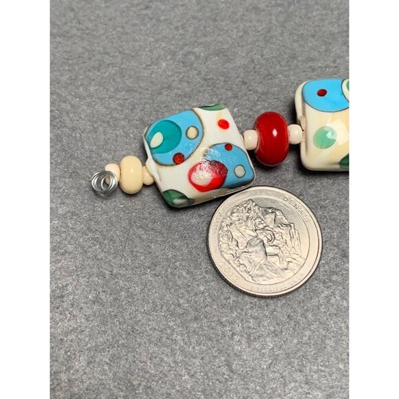 Colorful Lampwork Bead Squares with Red & Blue Dots 13 beads - Picture 7 of 12